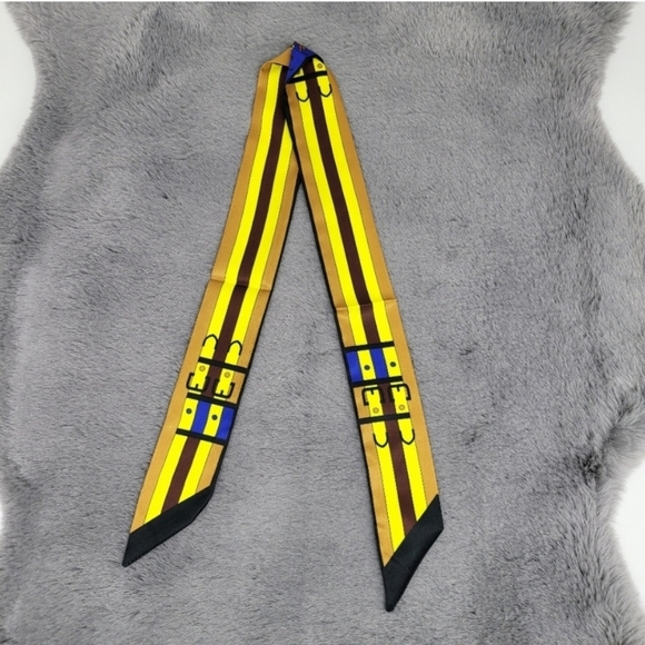 New Horse Print Silk Skinny Scarf Twilly - Picture 7 of 7